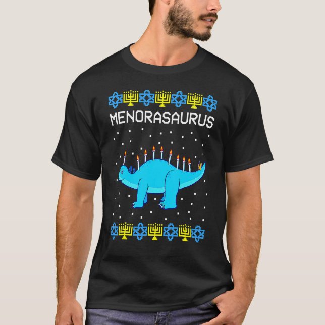 T-shirt Hanoukka Dinosaur Menorasaurus Ugly Dino 1 (Devant)