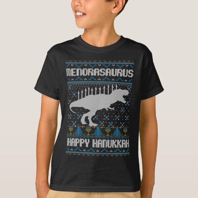 T-shirt Hanoukka Dinosaur T rex Menorah Vilain Noël (Devant)