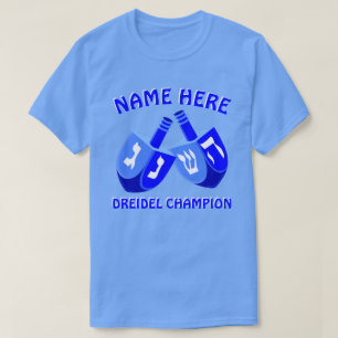 T-shirt Hanoukka Dreidels dans le champion mignon bleu de