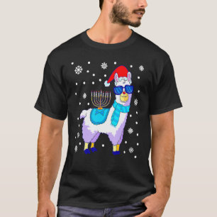 T-shirt Hanoukka Llama Menorah Alpaca Santa Hat Noël