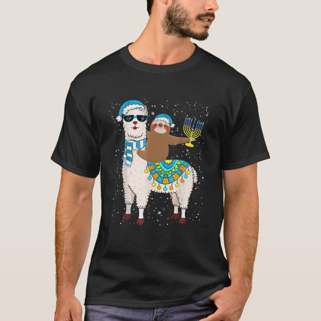 T-shirt Hanoukka Llamakah Llama Sloth Happy Hanoukka (Devant)