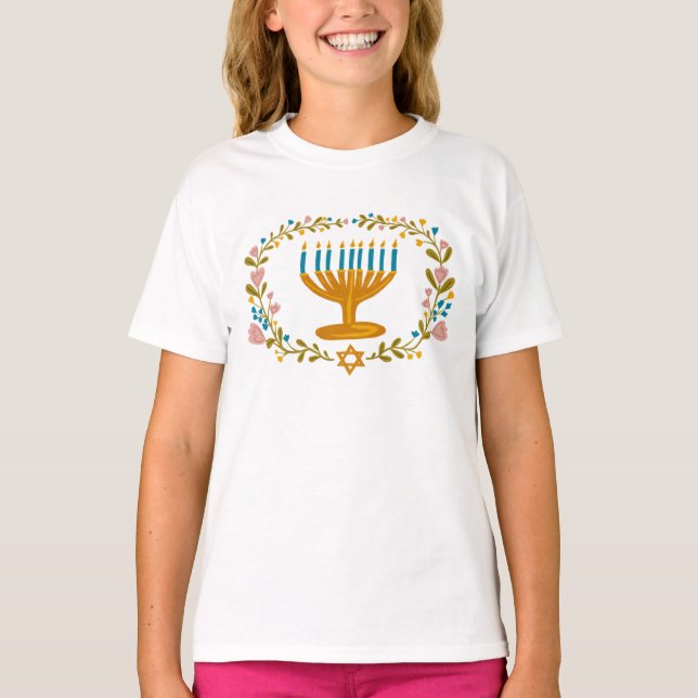 T-shirt HANOUKKA Menorah couronne florale Juive Holiday (Devant)