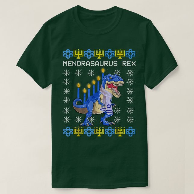 T-shirt Hanoukka Menorasaurus Re Menorah Ugly Hanoukka (Design devant)