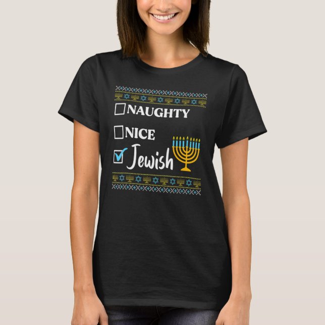 T-shirt Hanoukka Naughty Nice juif Laid Noël (Devant)