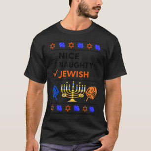 T-shirt Hanoukka Nice Naughty Juif Ugly Chanukah Girl W