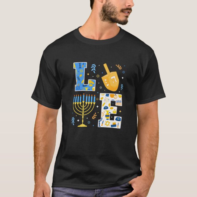 T-shirt Hanoukka Pyjamas Décorations d'amour Dreidel Menor (Devant)