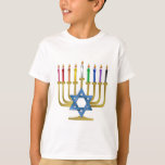 T-shirt Hanoukka Rainbow Candles Gold Menorah<br><div class="desc">You are viewing The Lee Hiller Designs Collection of Home and Office Decor,  Apparel,  Toxiques and Collectibles. The Designs include Lee Hiller Photographie et Mixed Media Digital Art Collection. You can view her her Nature photographiy at at http://HikeOurPlanet.com/ and follow her hiking blog within Hot Springs National Park.</div>