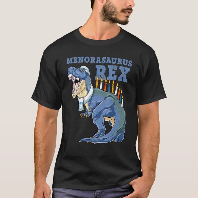 T-shirt Hanoukka T Rex Menorasaurus Rex Dinosaur Menorah (Devant)
