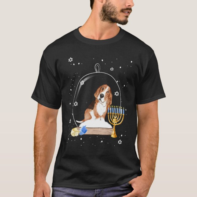 T-shirt Hanukkah Basset Hound Dog Snow Globe Pajama (Devant)