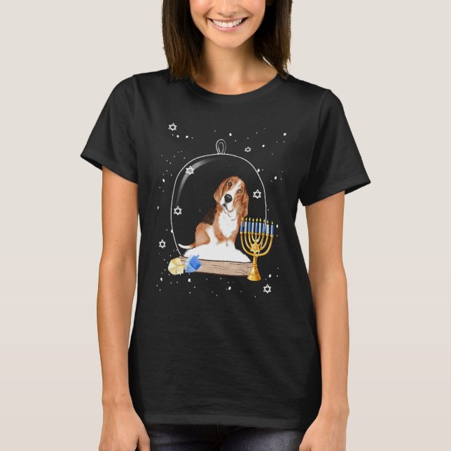 T-shirt Hanukkah Basset Hound Dog Snow Globe Pajama (Devant)