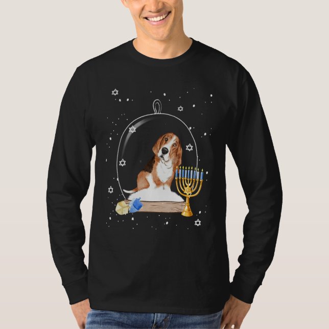 T-shirt Hanukkah Basset Hound Dog Snow Globe Pajama (Devant)