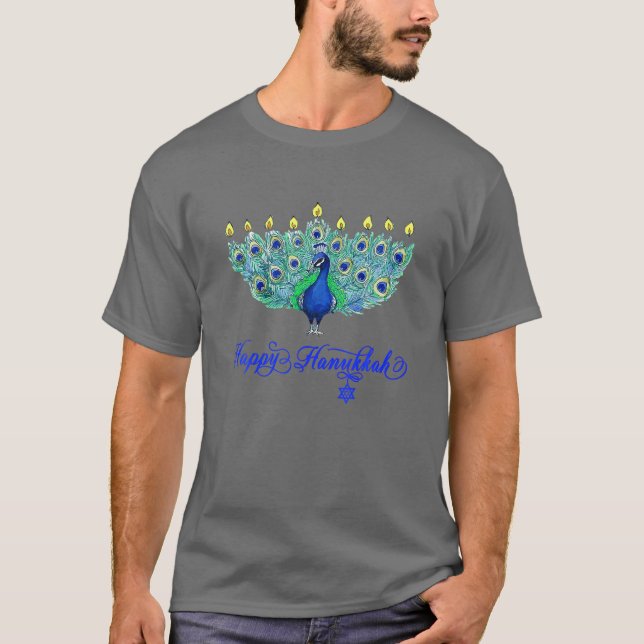 T-shirt Hanukkah Christmas Peacock Menorah Chanukah Jewish (Devant)