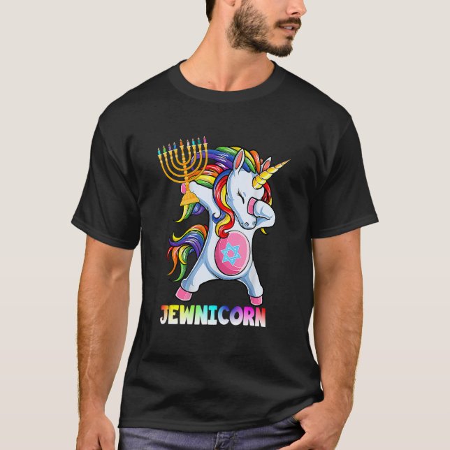 T-shirt Hanukkah Dabbing Unicorn Jewnicorn Chanukah Jewish (Devant)