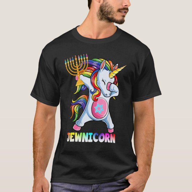 T-shirt Hanukkah Dabbing Unicorn Jewnicorn Chanukah Jewish (Devant)