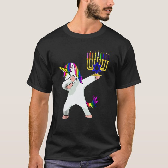 T-shirt Hanukkah Dabbing Unicorn Jewnicorn Chanukah Jewish (Devant)