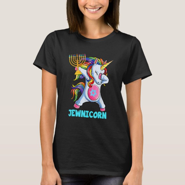 T-shirt Hanukkah Dabbing Unicorn Jewnicorn Chanukah Jewish (Devant)
