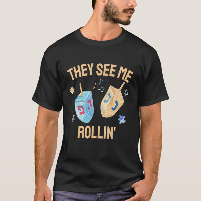T-shirt Hanukkah Dreidel They See Me Rollin  Jewish Chanuk (Devant)