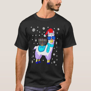 T-shirt Hanukkah Lama Ménorah Alpaca Chapeau de Père Noël