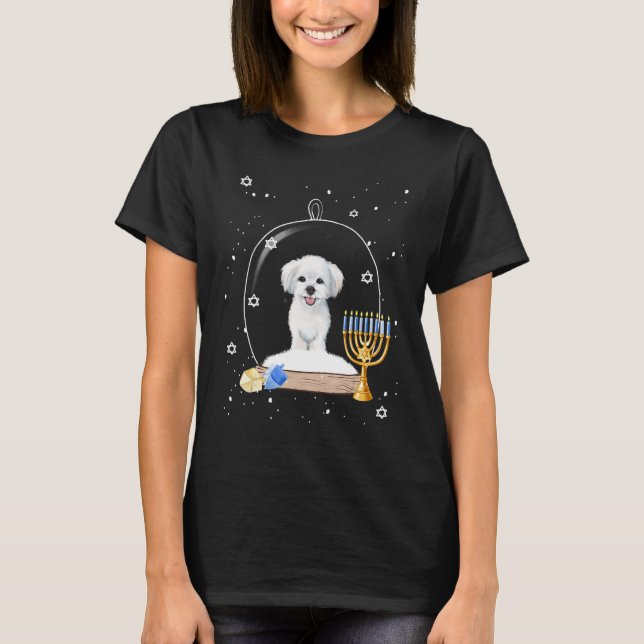 T-shirt Hanukkah Maltese Dog Snow Globe Pajama (Devant)
