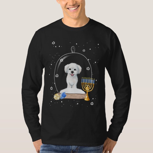 T-shirt Hanukkah Maltese Dog Snow Globe Pajama (Devant)