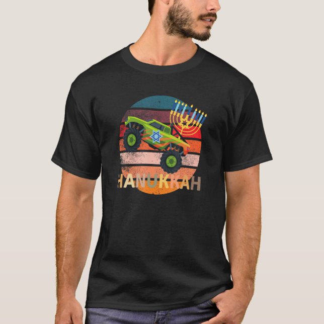 T-shirt Hanukkah Monster Truck Dreidel Menorah  Retro Vint (Devant)