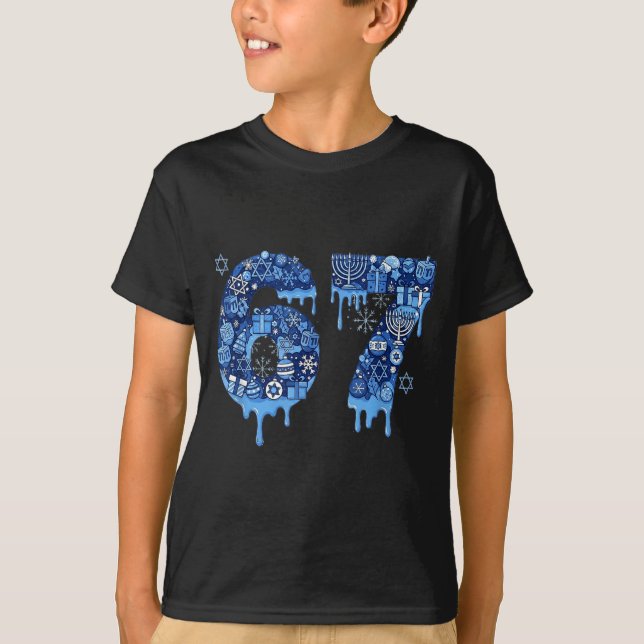 T-shirt Hanukkah Six Seven 67 Meme Funny Dreidel Menorah S (Devant)
