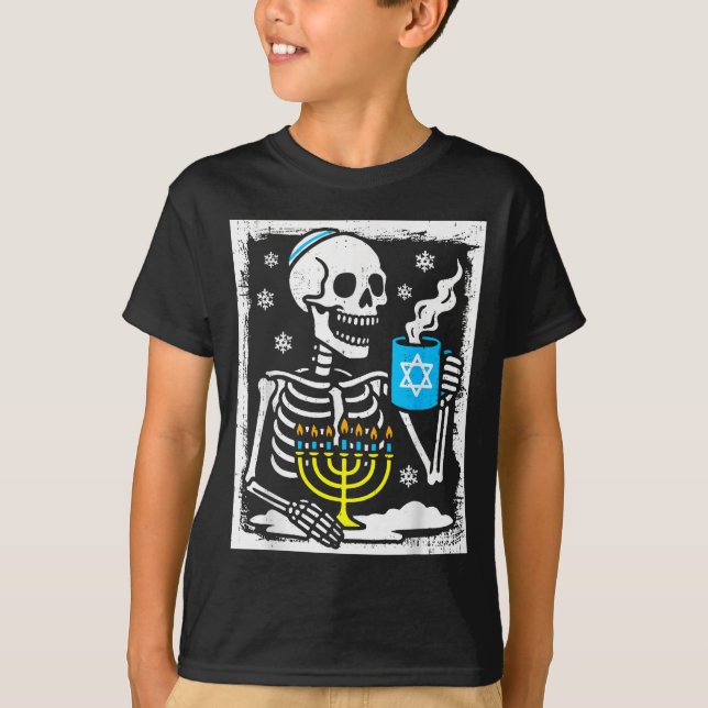 T-shirt Hanukkah Skeleton Coffee Dreidel Jewish Menorah Ch (Devant)
