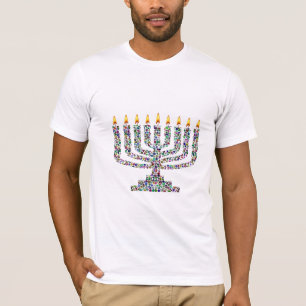 T-shirt Hanukkiah et Shalom fabriqués avec des pierres pré
