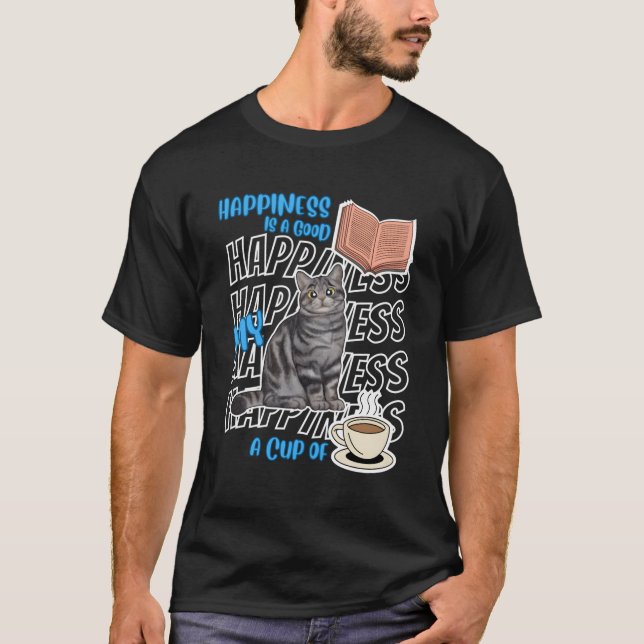 T-shirt Hapess Est Américain Shorthair Cats Livres Café Ca (Devant)