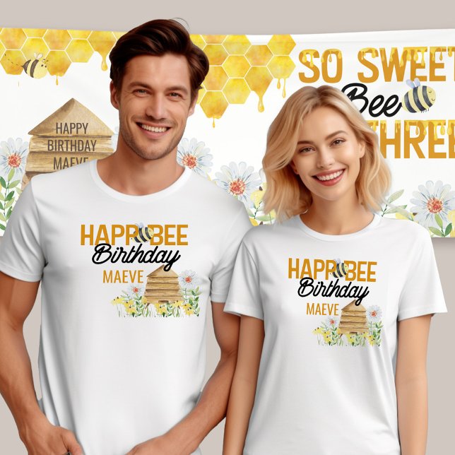 T-shirt Happ-Bee Birthday Bee Pun Bumblebee et Beehive (Bee themed birthday t-shirts for  mom and dad with personalized bee pun, Happ-Bee Birthday)