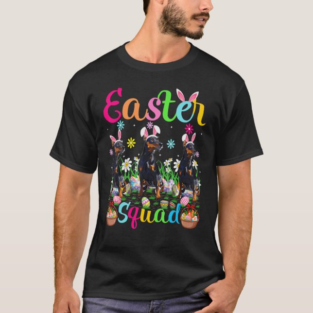T-shirt Happ Chien Miniature Pâques Squad Bunny Ear (Devant)