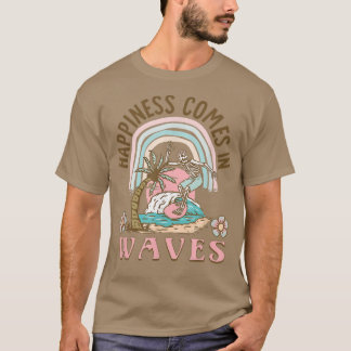 T-shirt Happiness Comes In Waves retro skeleton surfing be