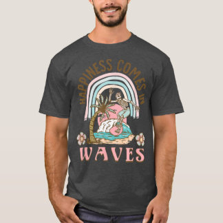 T-shirt Happiness Comes In Waves rétro squelette surf être