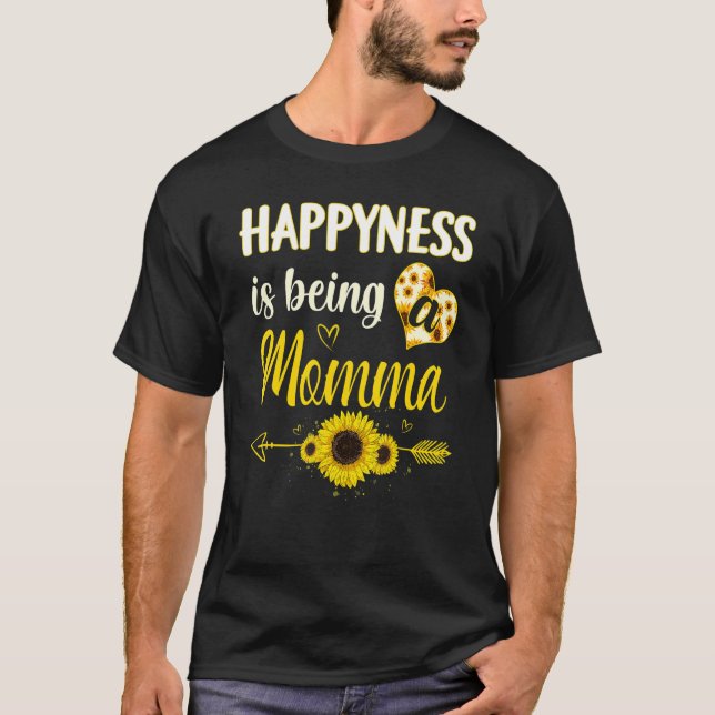 T-shirt Happiness Is Being A Momma Sunflower Grandma Mothe (Devant)