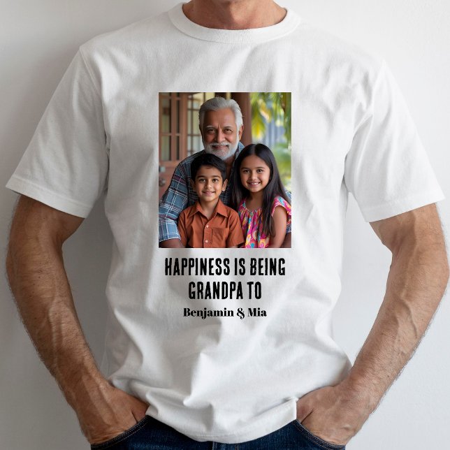 T-shirt Happiness is Being Grandpa to Name Family Photo  (Créateur téléchargé)