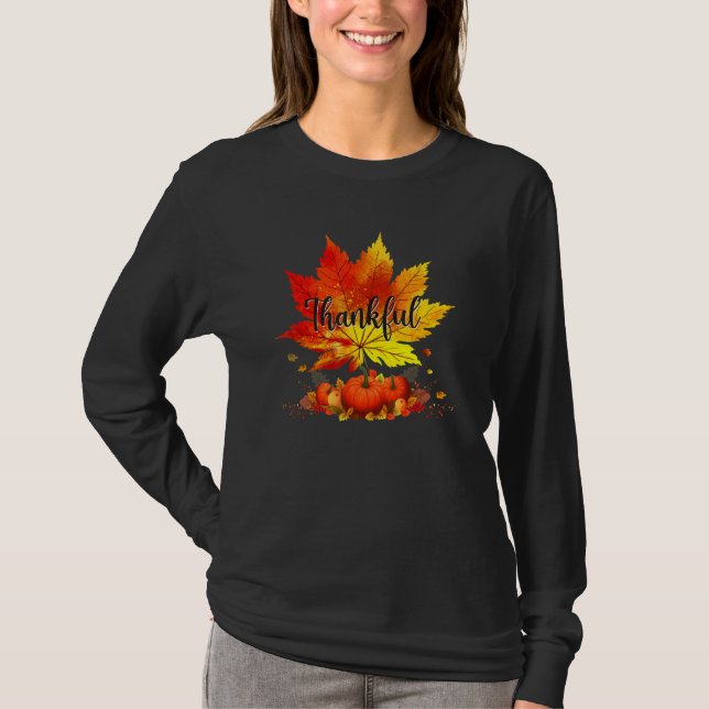 T-shirt Happpy Thanksgiving Day Autumn Fall Maple Leaves T (Devant)