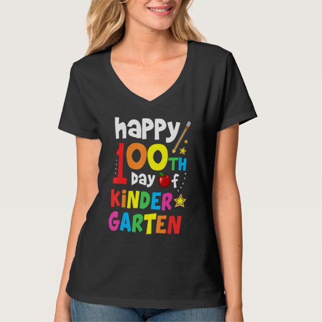 T-shirt Happy 100 Day Of Kindergarten Student Teacher (Devant)