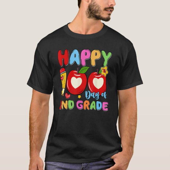 T-shirt Happy 100 Days Of 2nd Grade Pencil Apples Kids Tea (Devant)
