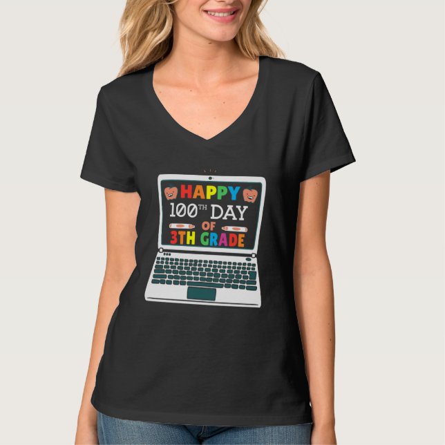 T-shirt Happy 100 Days Of 4th Grade Elementary Teacher Kid (Devant)