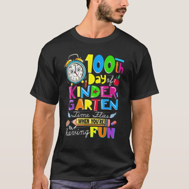 T-shirt Happy 100 Days Of Kindergarten School Teachers Kid (Devant)