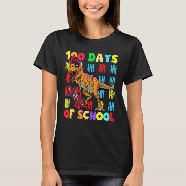 T-shirt Happy 100 Days Of School Dinosaur 100 Days Smarter (Devant)