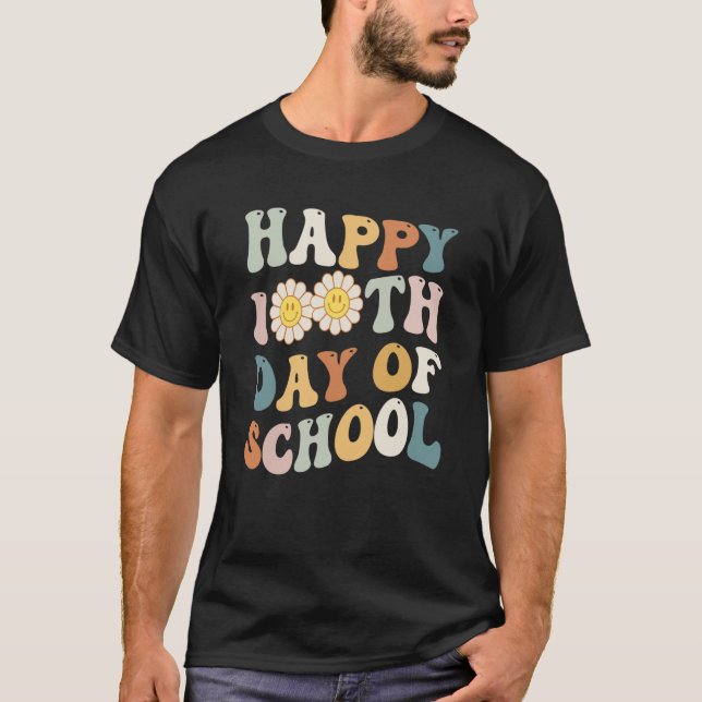T-shirt Happy 100 Days of School for Teacher Retro Groovy  (Devant)