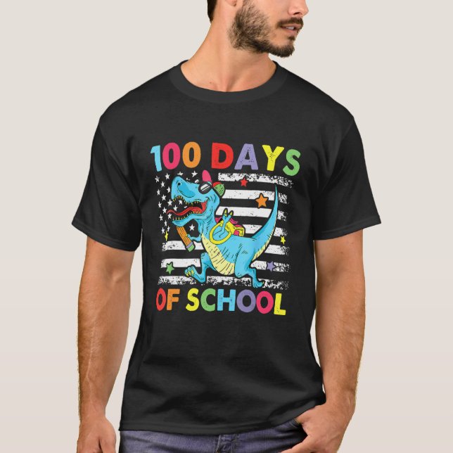 T-shirt Happy 100 Days Of School Funny Dinosaur Teachers 1 (Devant)