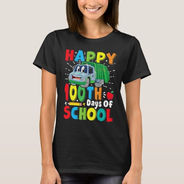 T-shirt Happy 100 Days Of School Garbage Truck Boys Kids T (Devant)