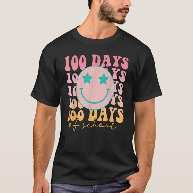 T-shirt Happy 100 Days Of School Happy Smiling Face Retro  (Devant)