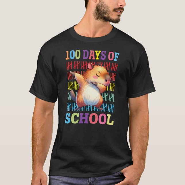 T-shirt Happy 100 Days Of School Kids Dabbing Guinea Pig L (Devant)