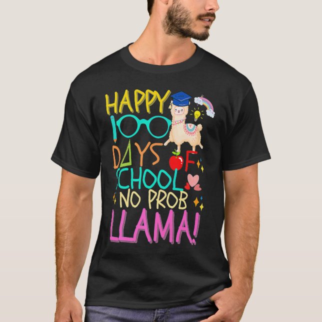 T-shirt Happy 100 Days of School No Prob Llama Kids & Teac (Devant)