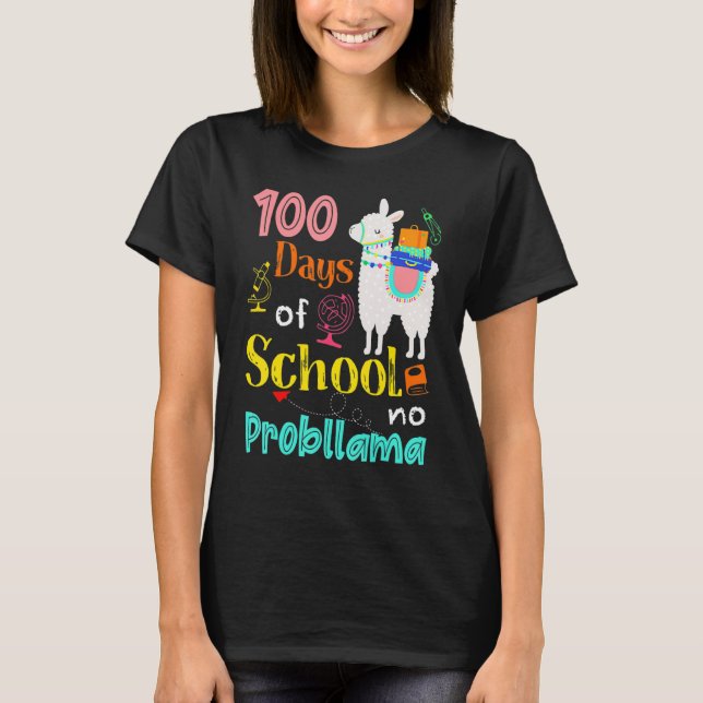 T-shirt Happy 100 Days Of School No Problama School Llama  (Devant)