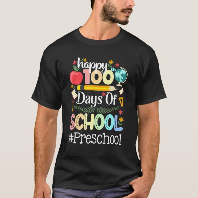 T-shirt Happy 100 Days Of School PRESCHOOL 100th Day Pop i (Devant)