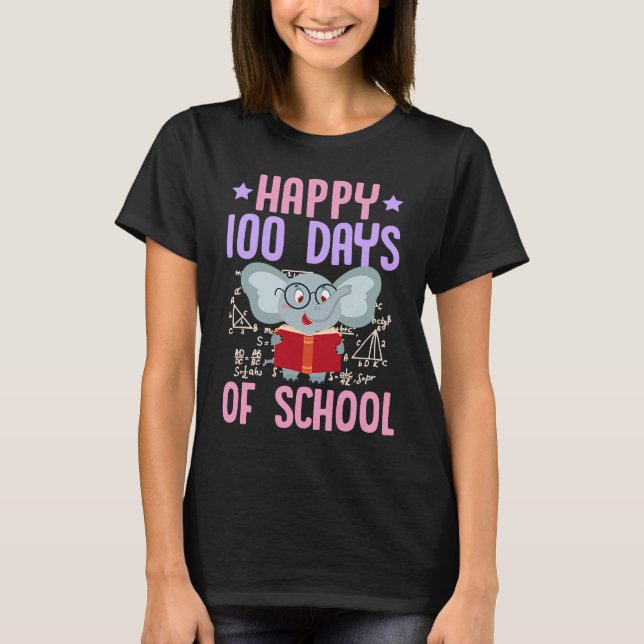 T-shirt Happy 100 Days Of School Reading Elephant Math Tea (Devant)
